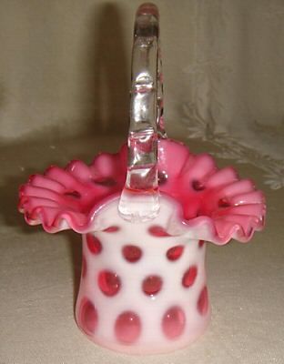 Vintage Coin Dot Pink Fenton Basket