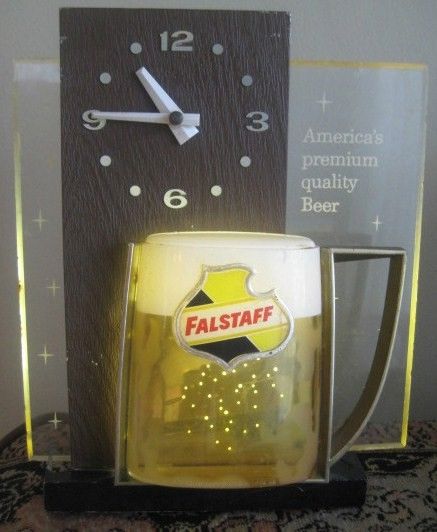Vintage Falstaff Lighted Beer Sign w/Clock-Oblong Shape Vintage Falstaff Lighted Beer Sign w/Clock-Oblong Shape