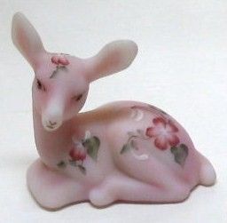 Vintage Fenton Deer Figurine Pink Satin