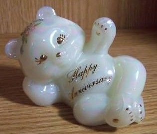 Vintage Fenton Pearl Opalescent Reclining Bear