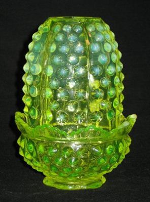 Vintage Fenton Hobnail Vaseline Glass Fairy Lamp