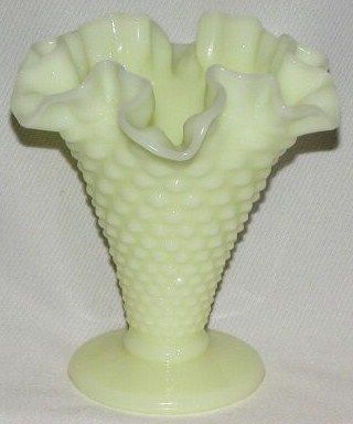 Vintage Fenton Custard Hobnail Ruffled Glass Vase
