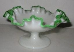 FVintage Fenton Emerald Green Silvercrest Compote Candy Sish