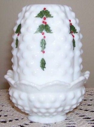 Vintage Fenton Hobnail Holly Fairy Lamp