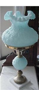 Vintage Fenton Poppy Satin Blue Glass Lamp