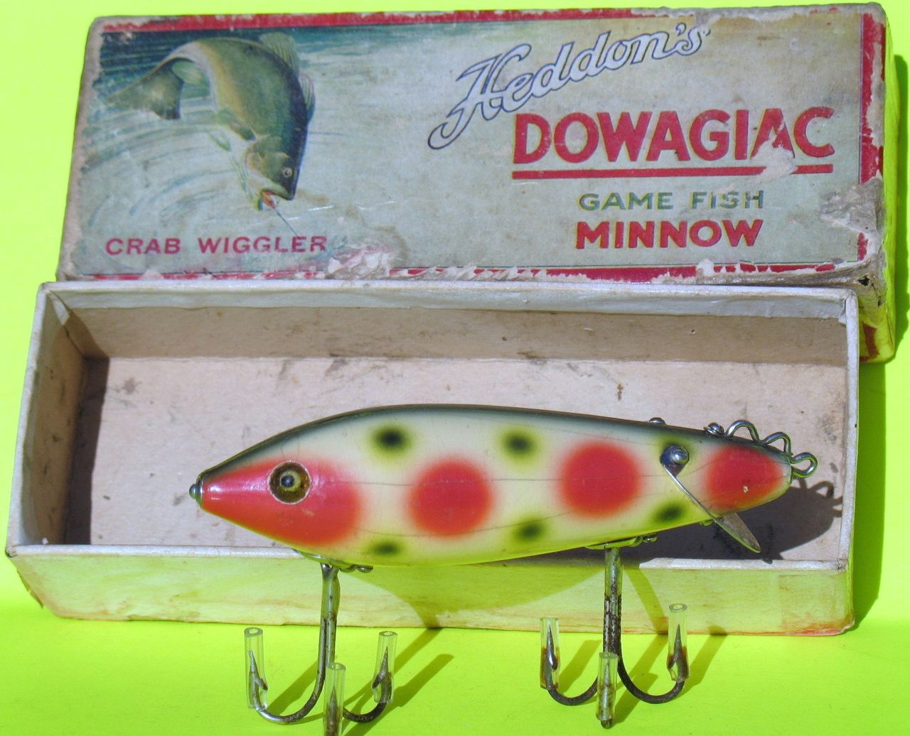 Vintage Heddon Dowagiac Crab Wiggler Fishing Lure Glass Eyes
