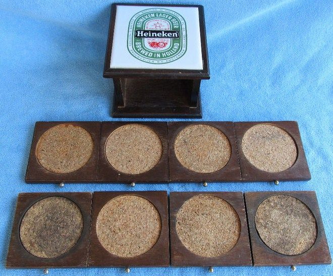 Vintage Heineken Wood Beer Coasters