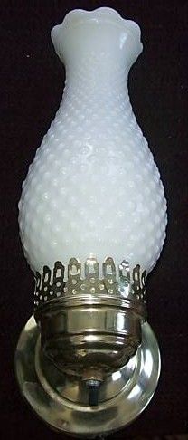 Vintage Fenton Hobnail Milk Glass Hurricane Wall Lamp