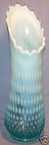 Vintage Large Fenton Blue Opalescent Hobnail Vase