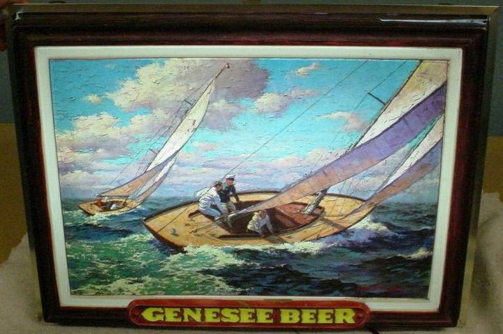 Vintage Lighted Genesee Beer Sail Boat Bar Sign