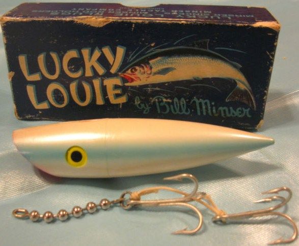 Vintage Lucky Louie Fishing Lure w/Box NOS Pearl Blue 1950