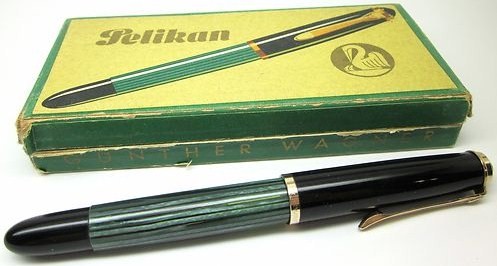 Vintage Pelikan 400NN Fountain Pen Green Striated 14K 585 KF Nib w/original Box
