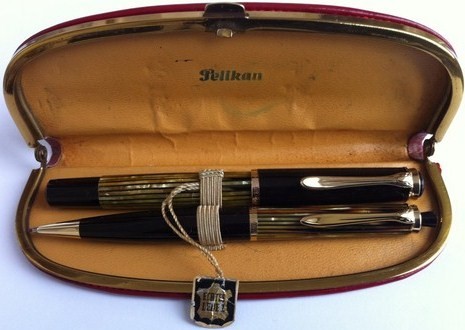 Vintage PELIKAN Set Broun Tortoise Fountain Pen 400 & Pencil 450 14K GOLD NIB #2