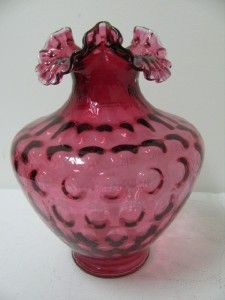 Vintage Fenton Ruby Red Thumb Print Ruffled Vase