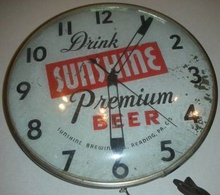 Sunshine Beer Co Reading PA Round Bar Clock Sunshine Beer Co Reading PA Round Bar Clock