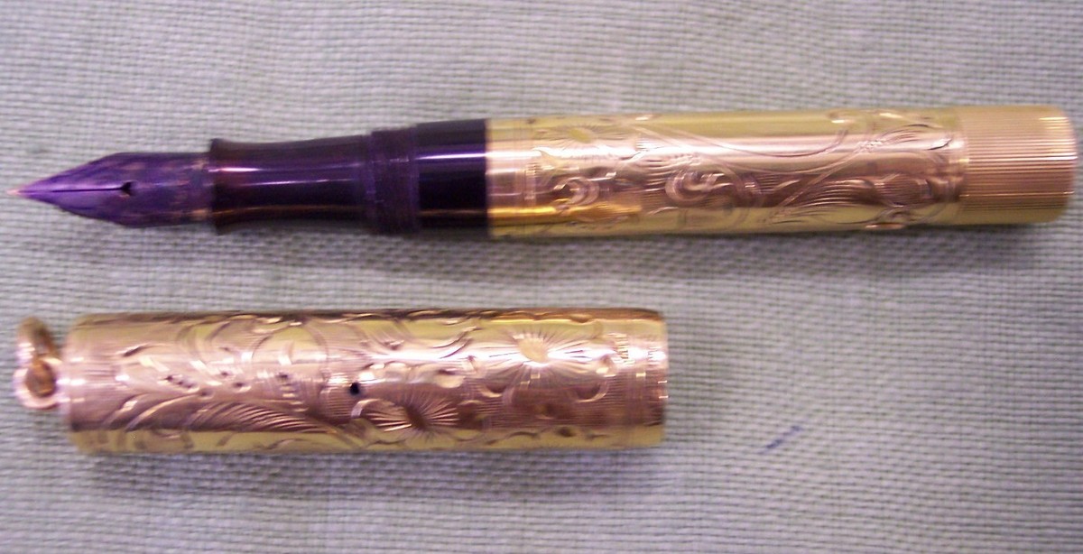 Vintage Waterman Ideal Engraved Gold Filled Chatelaine Fountain Pen