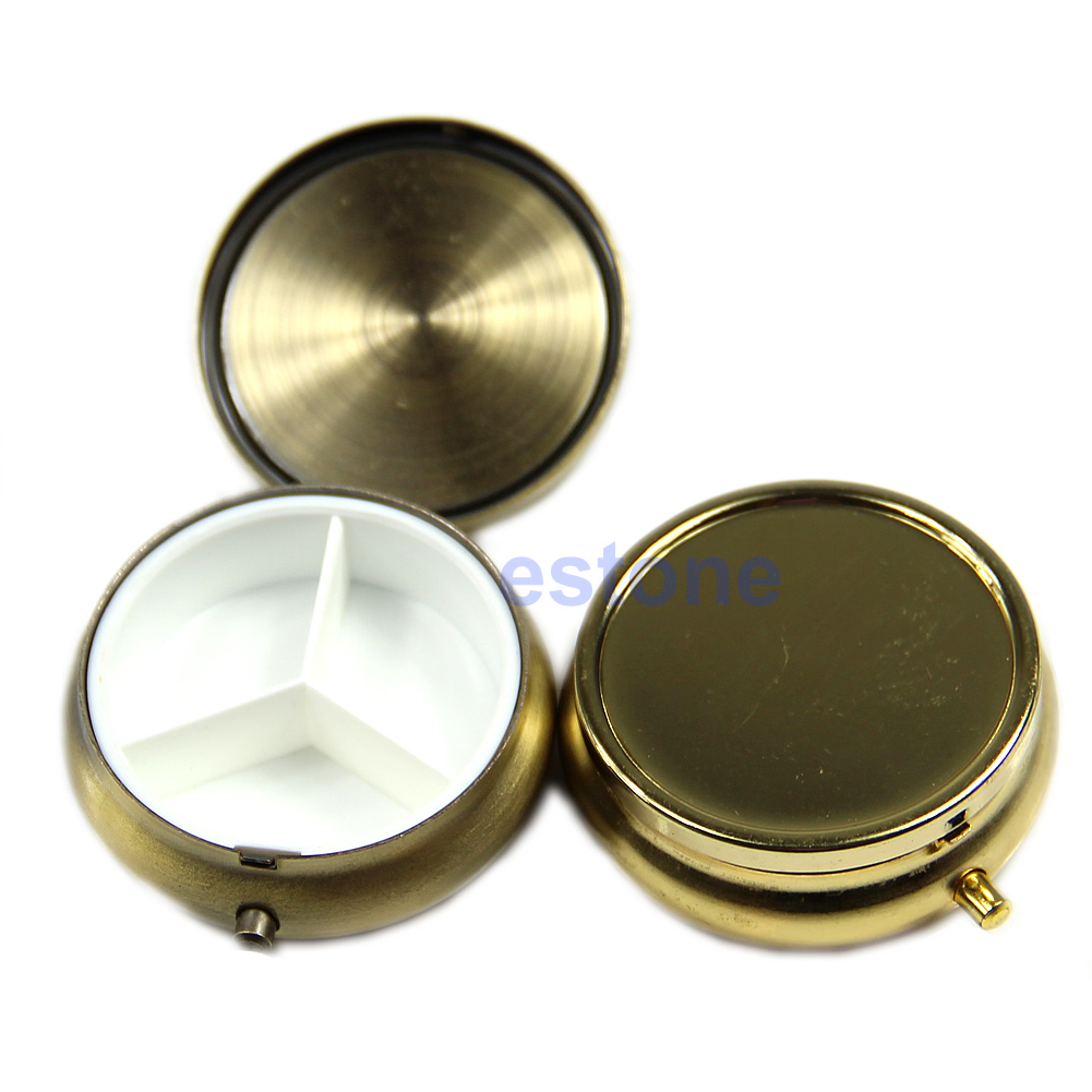 Metal Round Pill Box Portable Pillbox Tablet Case Pill Medicine Case