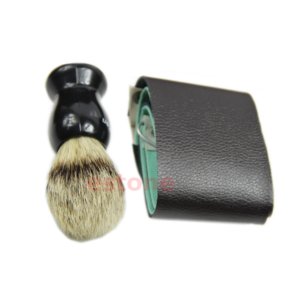 Shave Kit Men Straight Razor Shaving Brush and leather Strop Gift Set
