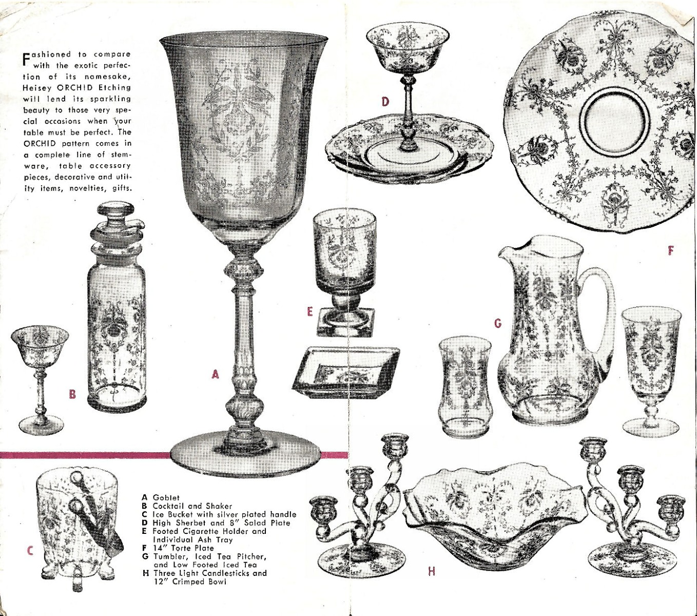 Heisey Orchid 4 Water Goblets on Tyrolean Blank Vintage 194057 Elegant