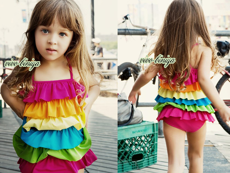 Girls-Rainbow-Ruffle-Layered-Swimsuit-Swimwear-Tankini-Swimming-Costume-2-7Y-NWT