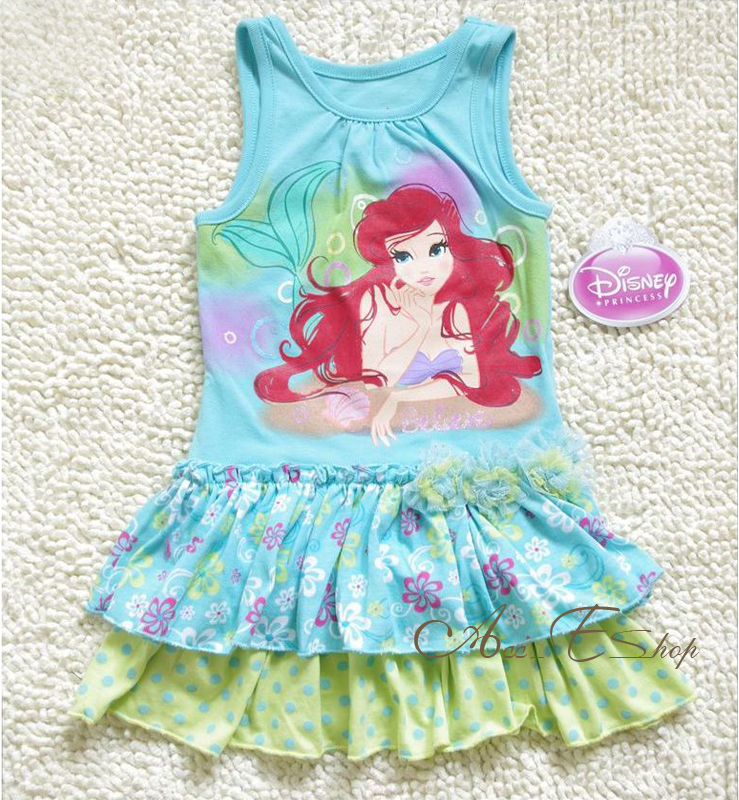 Girls-Kids-Size-2-3-4-5-6-6X-Disney-Princess-Ariel-Mermaid-Summer-Dress-Skirt
