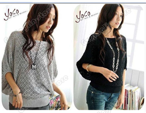 Autumn Batwing Female Crochet Knit Coat Boat Neck Sweater ...