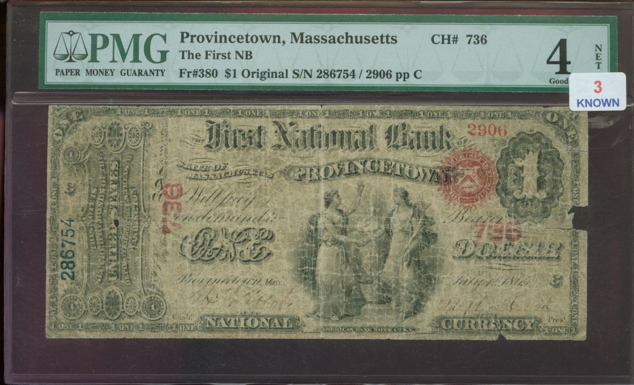 $1 1865 CH# 736 Provincetown,MA~3 Known!~Rare Red Seal!