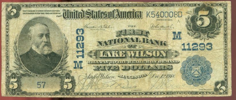 $5 CH-11293 Lake Wilson, Minnesota~Rare Large~2 Known!