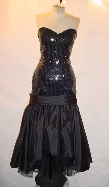 Vintage 80s Black Sequin Strapless PROM PARTY DRESS M