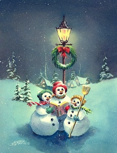 5"x7" SINGING SNOWMEN by LAMP by Sharon Sharpe!!!!
