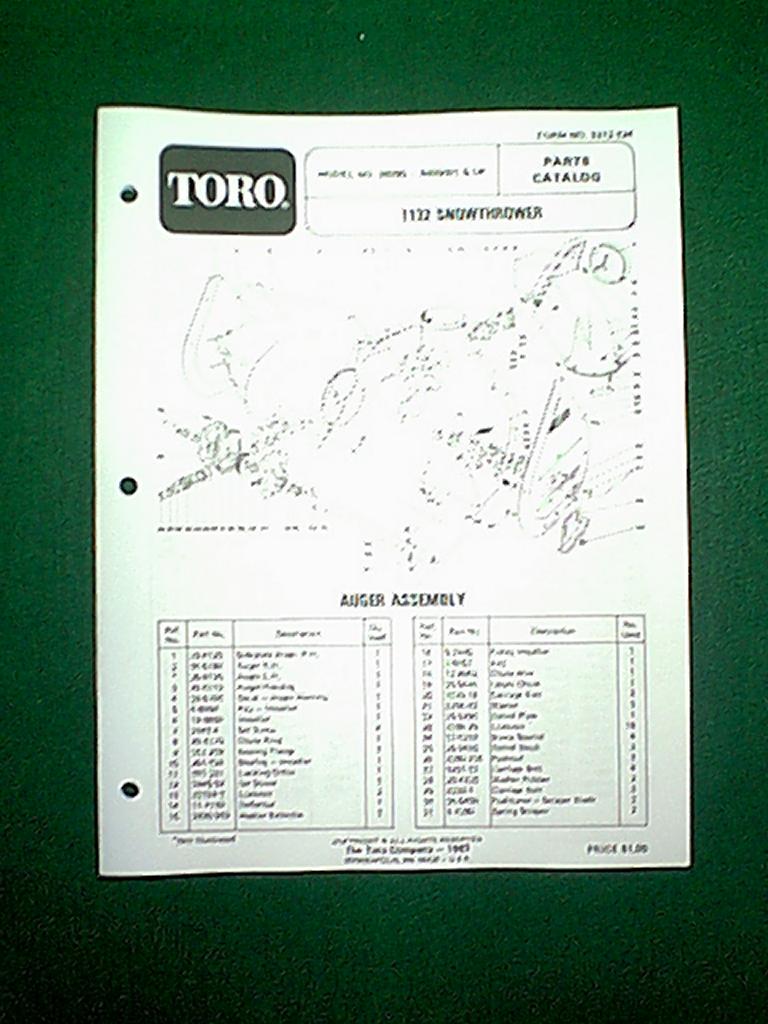 TORO 1132 SNOWTHROWER SNOWBLOWER MODEL # 38090 - 4000001 & UP PARTS MANUAL