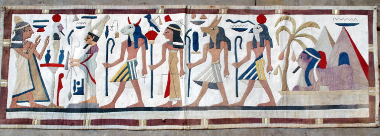 1920 EGYPTIAN REVIVAL Tapestry WALL HANGING Hand Sewn