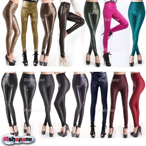 Fashion-Womens-Faux-Leather-Look-High-Waist-Leggings-Pants-Tights-Size-SML