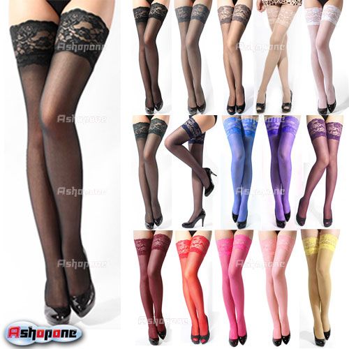 Sexy-Womens-Sheer-Lace-Top-Silicone-Band-Stay-Up-Thigh-High-Stockings-15-Colors