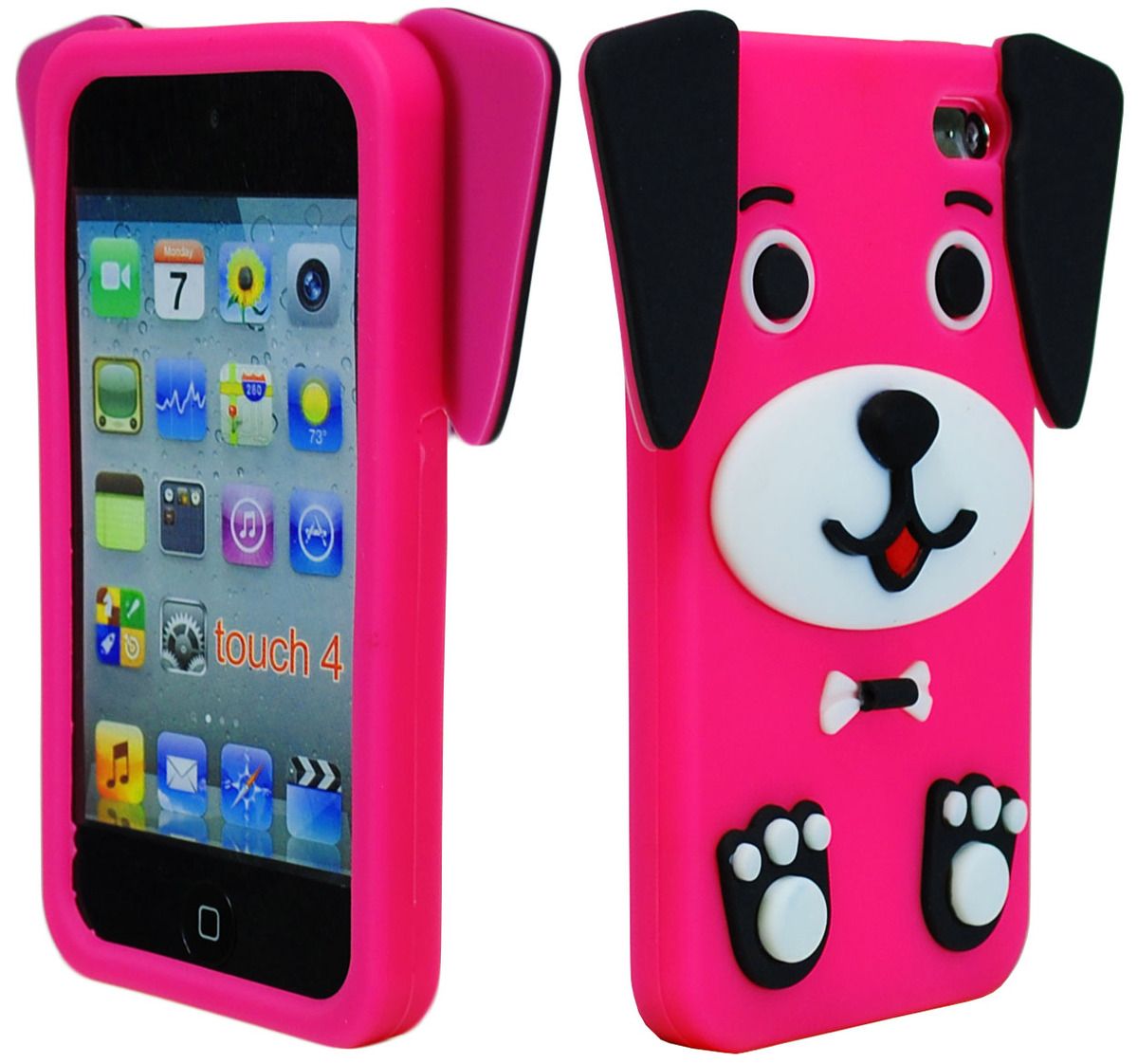 Cute Hot Pink 3D Dog Animal Silicone Case Cover for iPod Touch 4th
