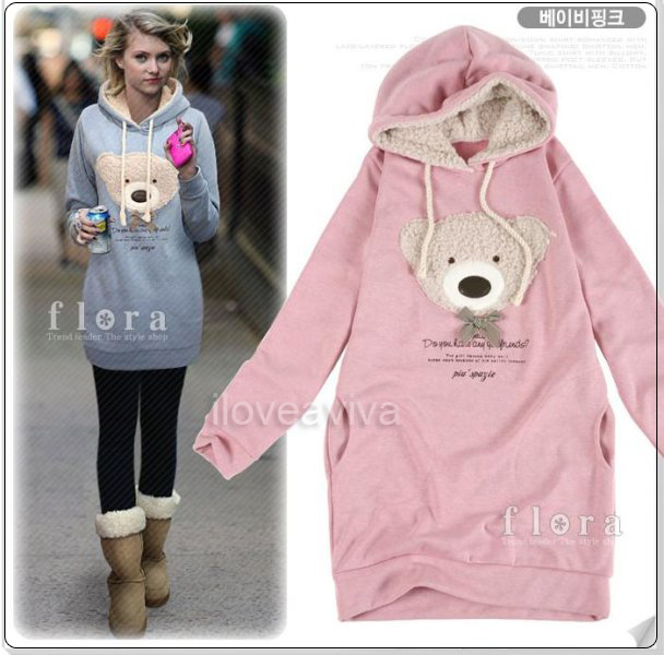 New Women Bear Hoodie Sweatshirt Long Top Outerwear HOT