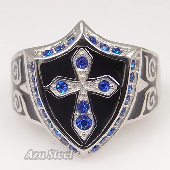 Men's Silver Sapphire Crystal Cross Noble Knight Stainless Steel Ring Size 8-13 in Jewelry & Watches, Fashion Jewelry, Rings | eBay