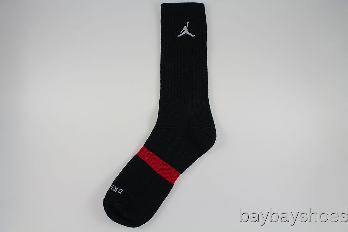 Nike Jordan Dri Fit Crew Socks 3 Pack Black Silver Red L XL Extra Large