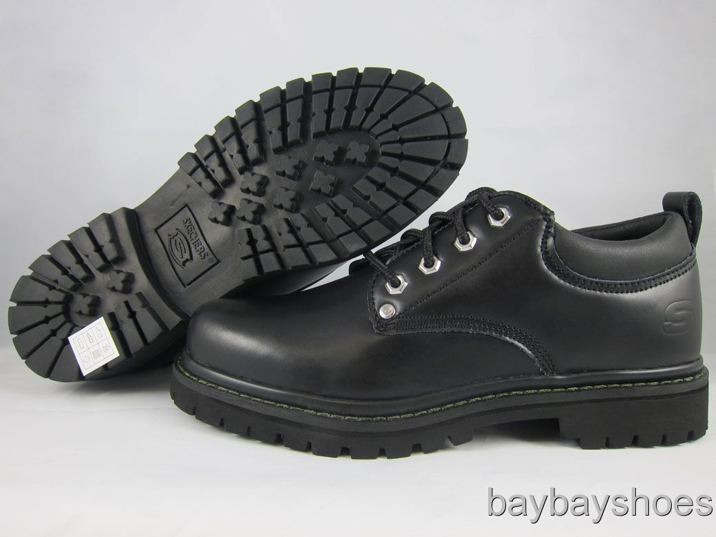 Skechers Alley Cats Leather Black Oxford Dress Boot Lug Sole Mens All