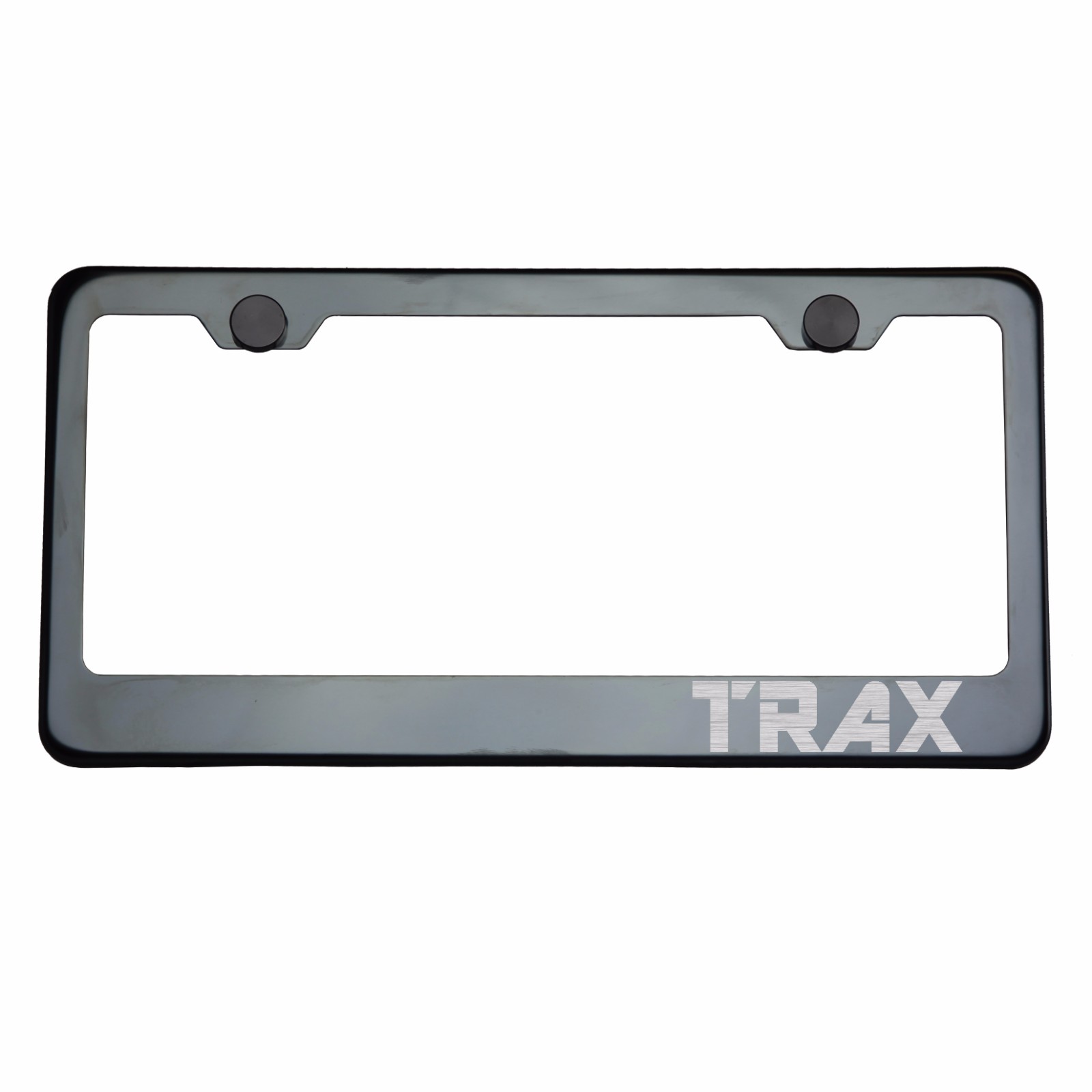 Titanium Gun Metal License Plate Frame TRAX Laser Etched Metal Screw Cap - Picture 1 of 8