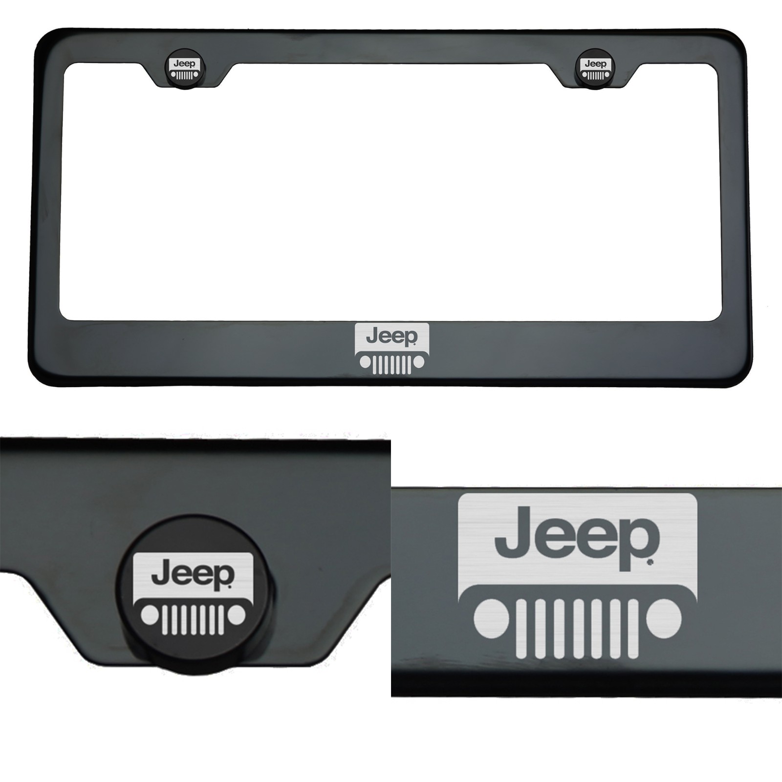 Black Chrome License Plate Frame T304 Stainless Steel Laser Engraved Jeep Logo eBay