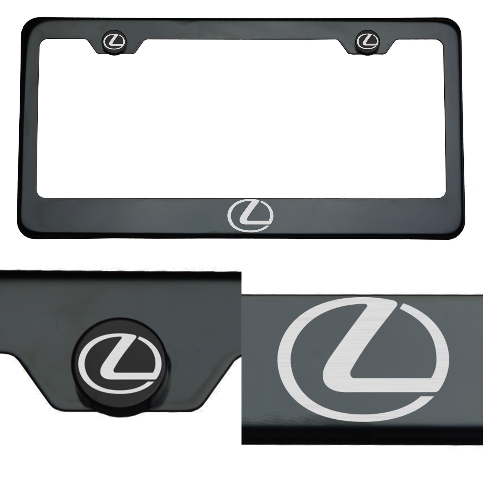 Black Chrome License Plate Frame T304 Stainless Steel Laser Engraved