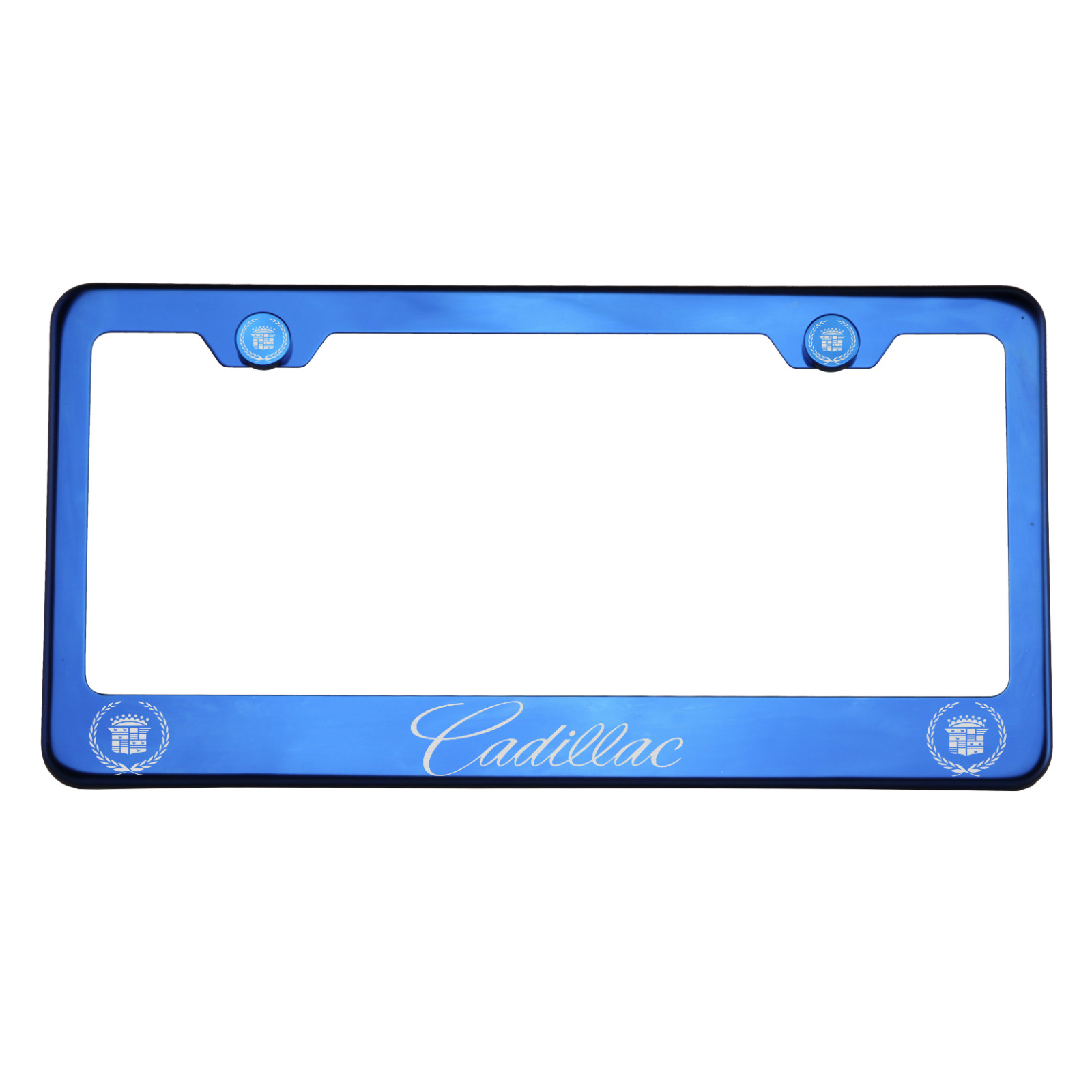 T304 Blue Chrome License Plate Frame StainlessSteel Silver Cadillac Laser Etched - Picture 1 of 11
