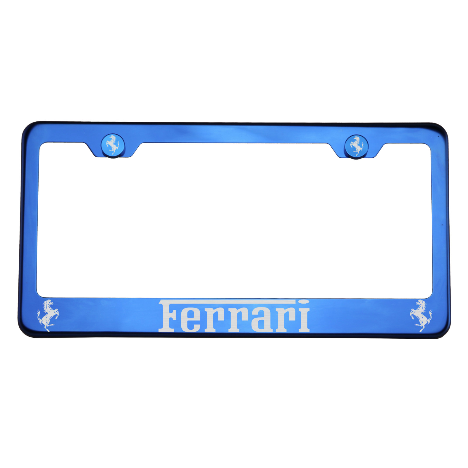 T304 Blue Chrome License Plate Frame Stainless Steel Silver Ferrari Laser Etched - Picture 1 of 11
