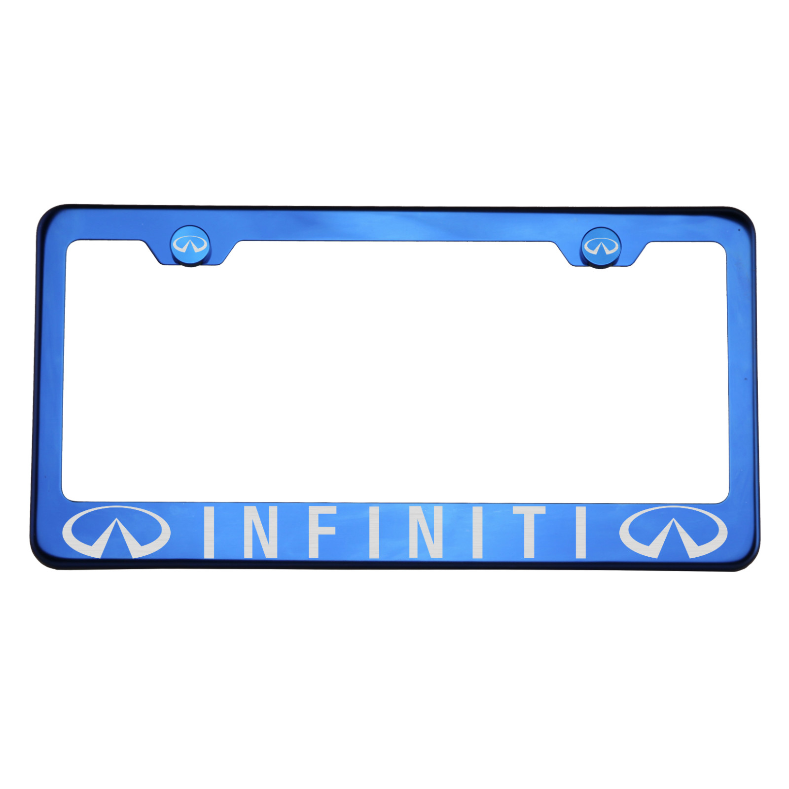 T304 Blue Chrome License Frame Stainless Steel Silver Fit Infiniti Laser Etched - Picture 1 of 11