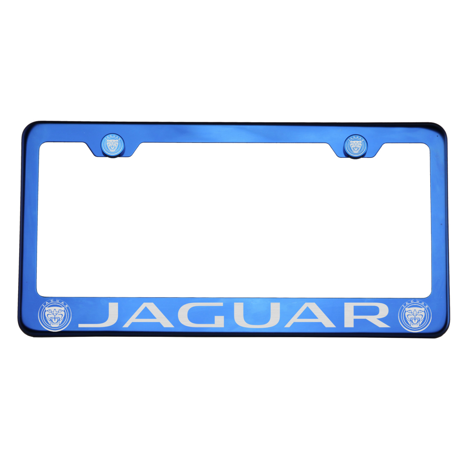 Marco de matrícula azul cromado acero inoxidable plateado nuevo Jaguar grabado con láser - Imagen 1 de 11
