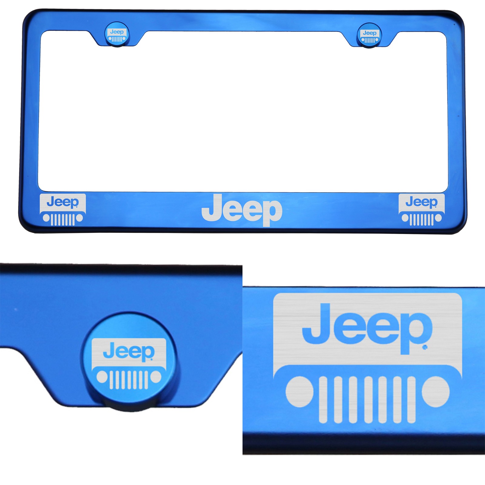 T304 Blue Chrome License Plate Frame Stainless Steel Fit Jeep Laser