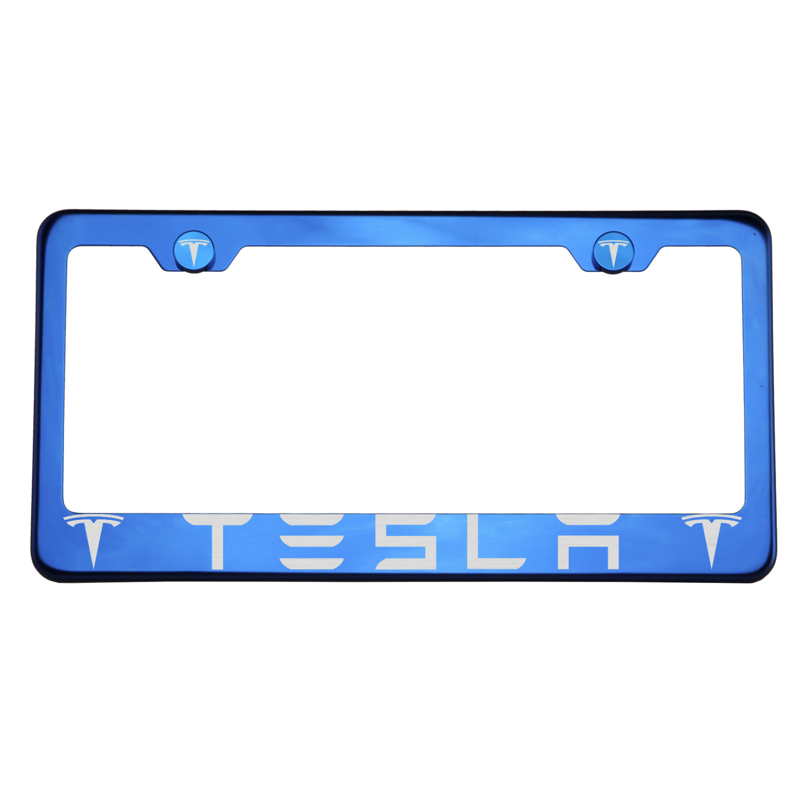 T304 Blue Chrome License Plate Frame Stainless Steel Silver Tesla Laser Etched - Foto 1 di 11