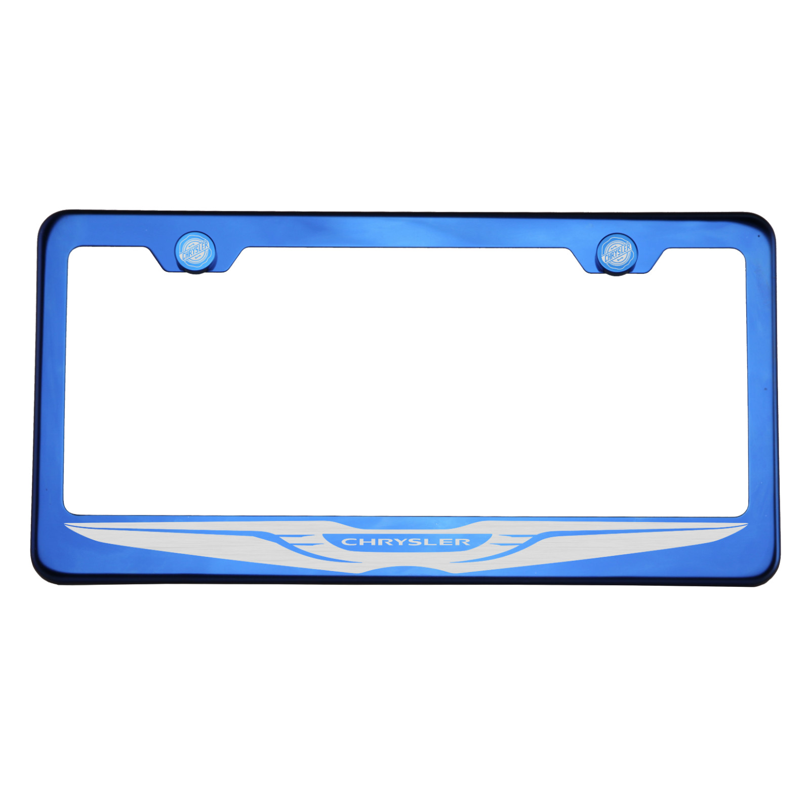 Blue Chrome License Plate Frame T304 Stainless Steel Laser Engrave Chrysler Logo - Picture 1 of 10