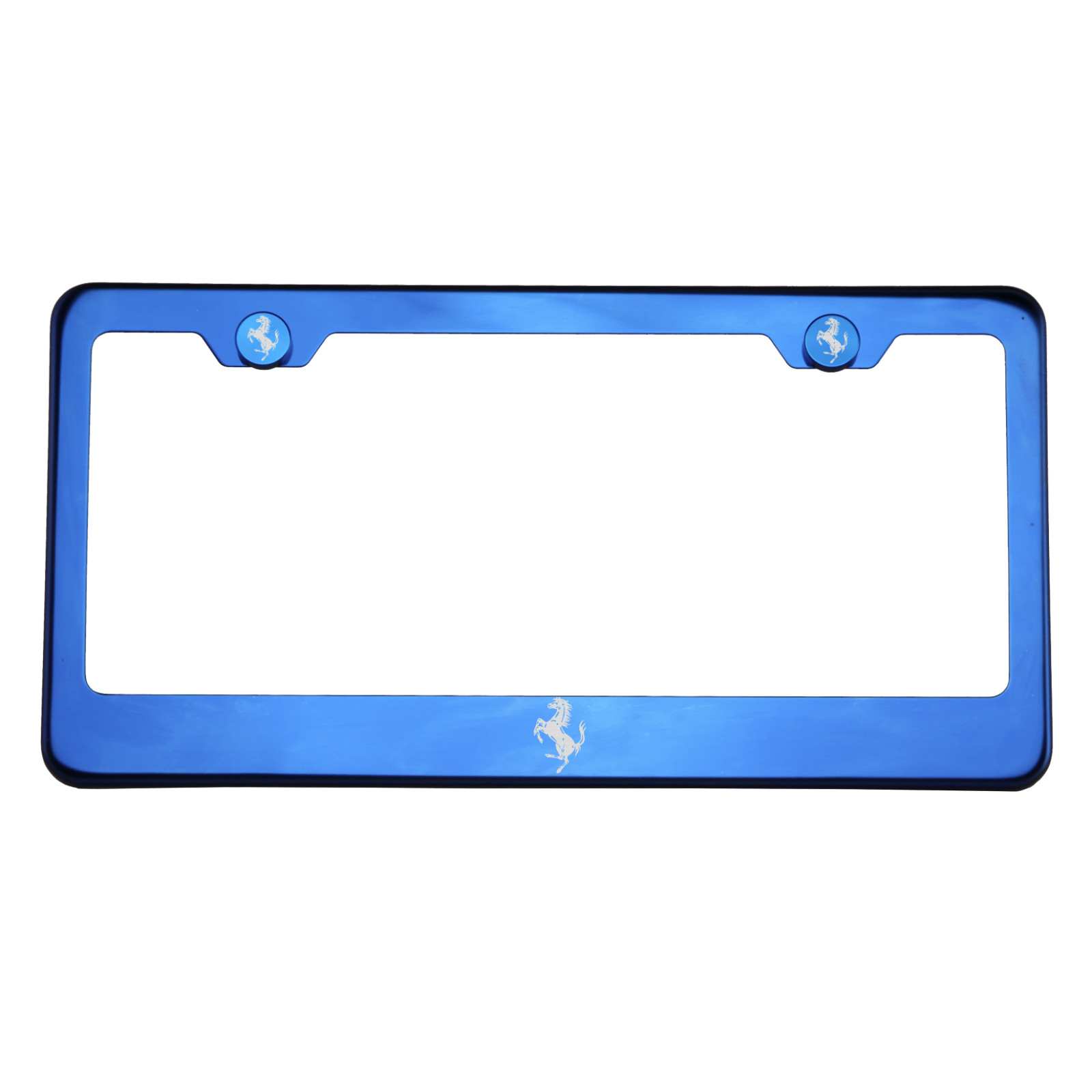 Blue Chrome License Plate Frame T304 Stainless Steel Laser Engraved Ferrari Logo - Picture 1 of 11